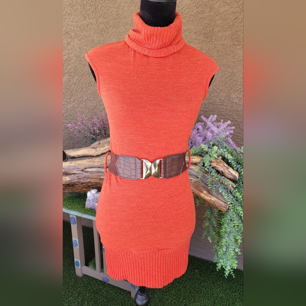 Vintage Orange Turtleneck Sweater Dress Sz.M By HOTTIE